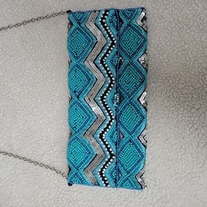 ANTIK KRAFT BEADED ENVELOPE CLUTCH WITH CHAIN Purse.